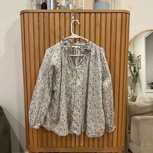 Maje Floral Gray Blouse with Ruffle Collar
